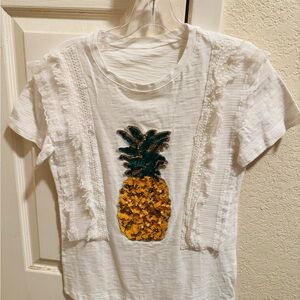 Girls White Sequin Pineapple Tee